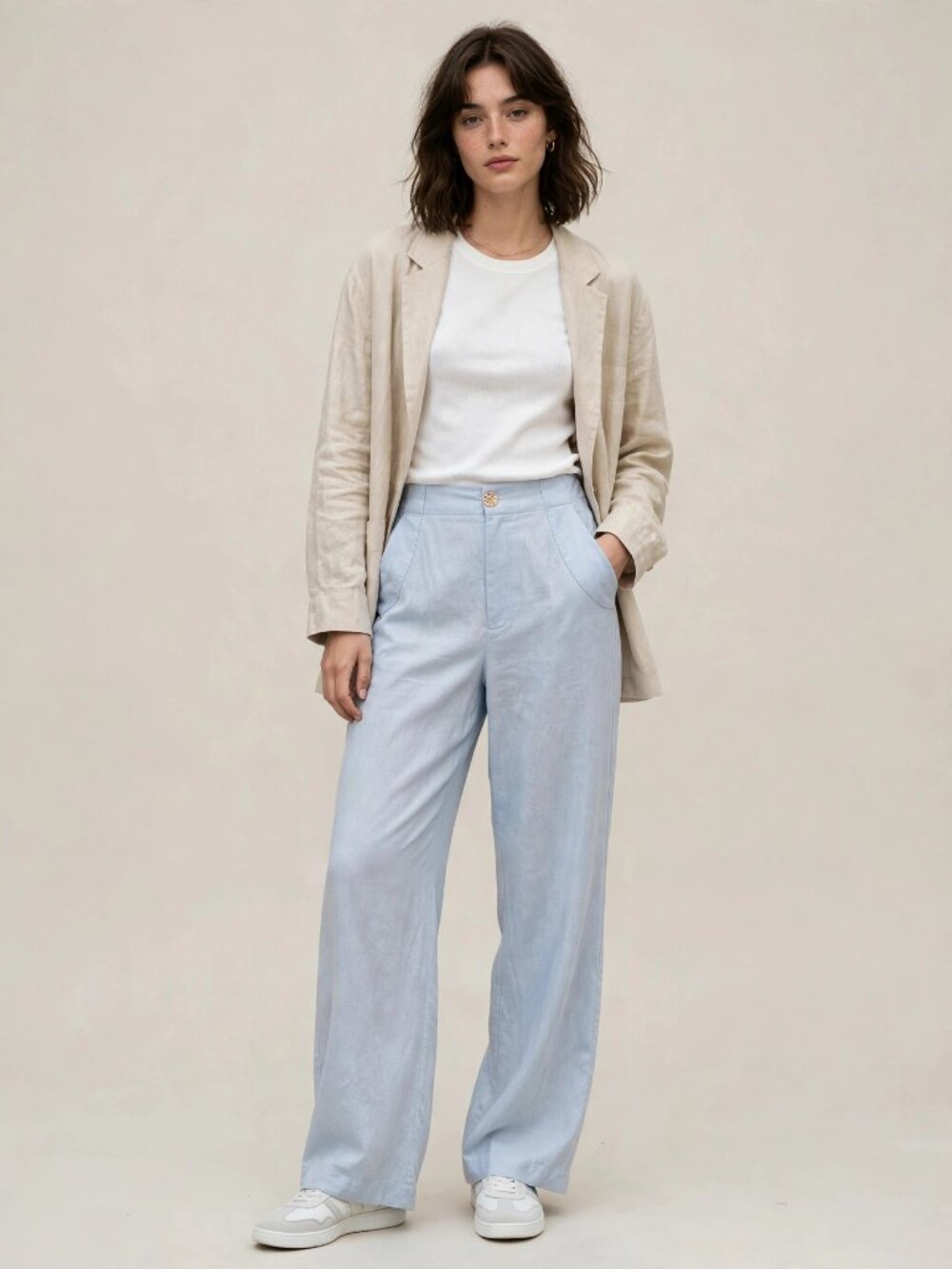 House of Harlow 1960 Powder Blue Linen Blend Wide Leg Pants S